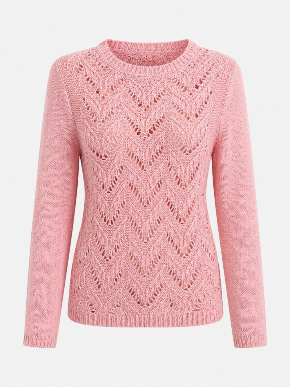 Talbots Pointelle Crewneck Sweater LP Large Petite Scallop Pink Cotton Blend